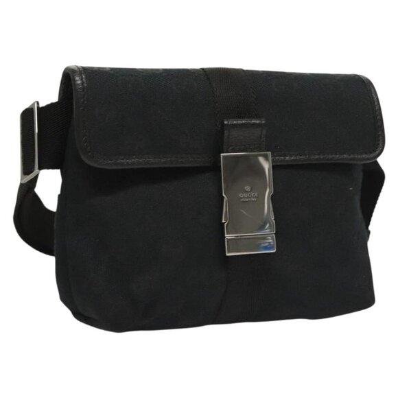 GUCCI GG Canvas Waist Bag Black Silver 131236 Auth yk18870 - Picture 1 of 16